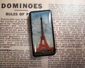 Altered Domino Pendant Keychain - Paris Eiffel Tower - Fun and Funky Recycled Goodness