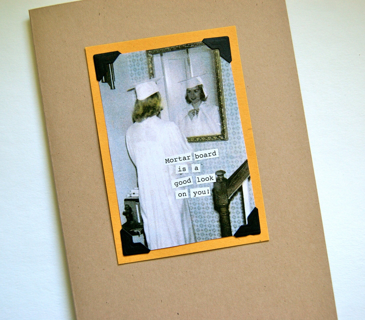 GRADUATION Fun Vintage Photo Card - Graduating Girl - Recycled Paper