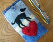 Sighthound Dog Eyeglass / Sunglasses Case, Vintage Wool and Cotton Flannel