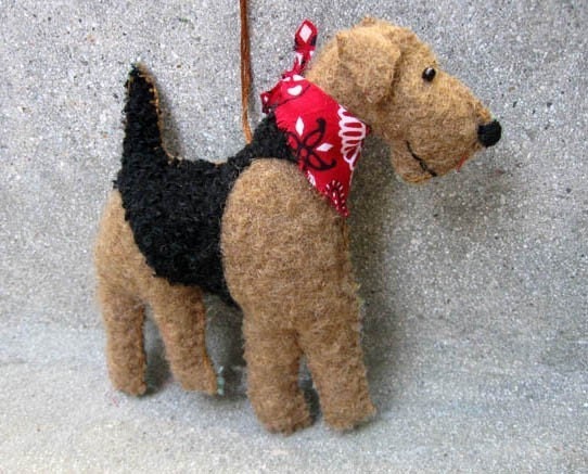 Airedale Terrier Wool Dog Friend / Ornament, Handsewn, 2-sided