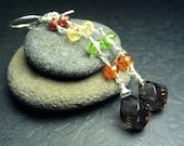 Autumn Gemstone Sterling Silver Earrings Long Dangle Smoky Quartz, Mandarin Garnet, Peridot, Citrine, Almandine Garnet
