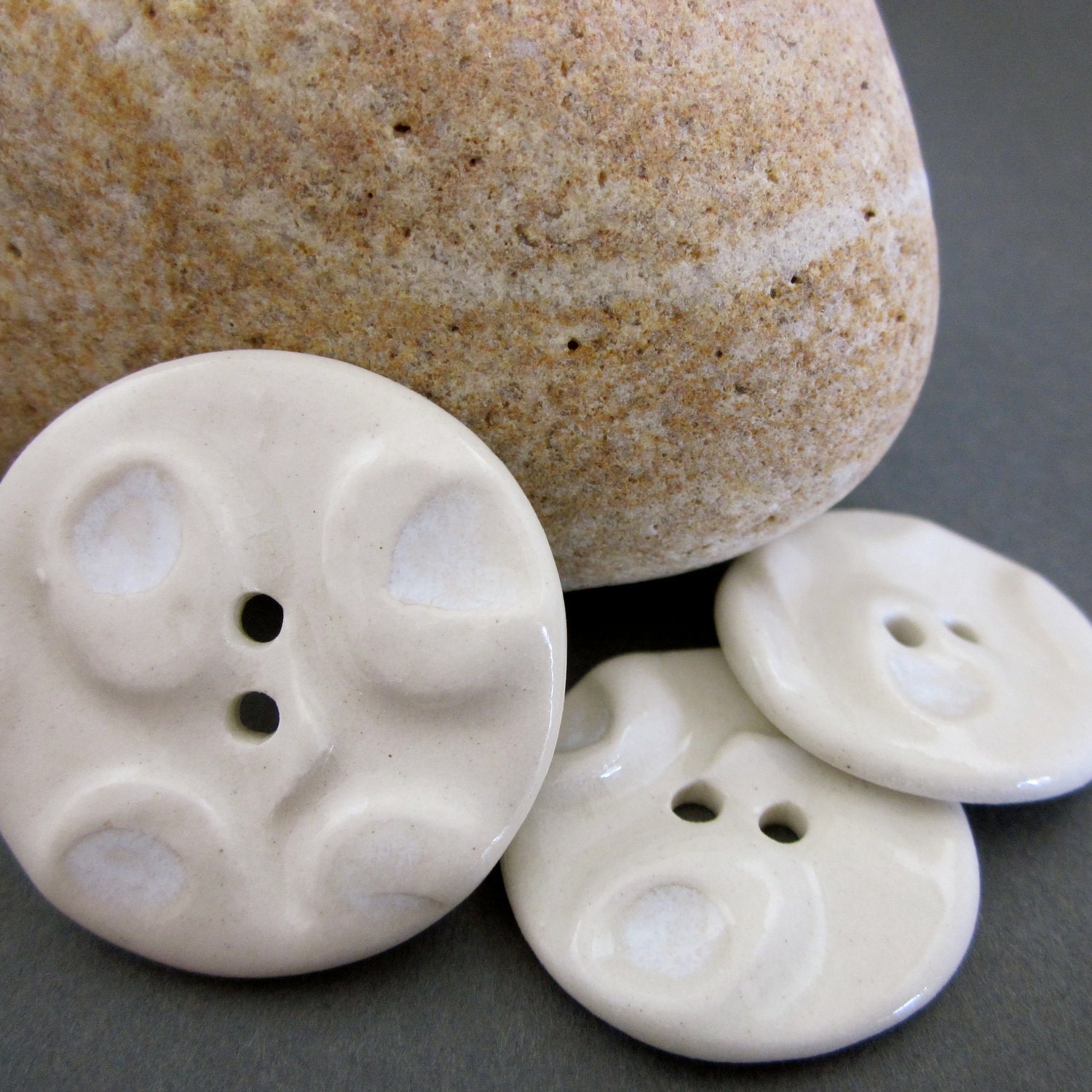 Handmade White Textured Porcelain Buttons