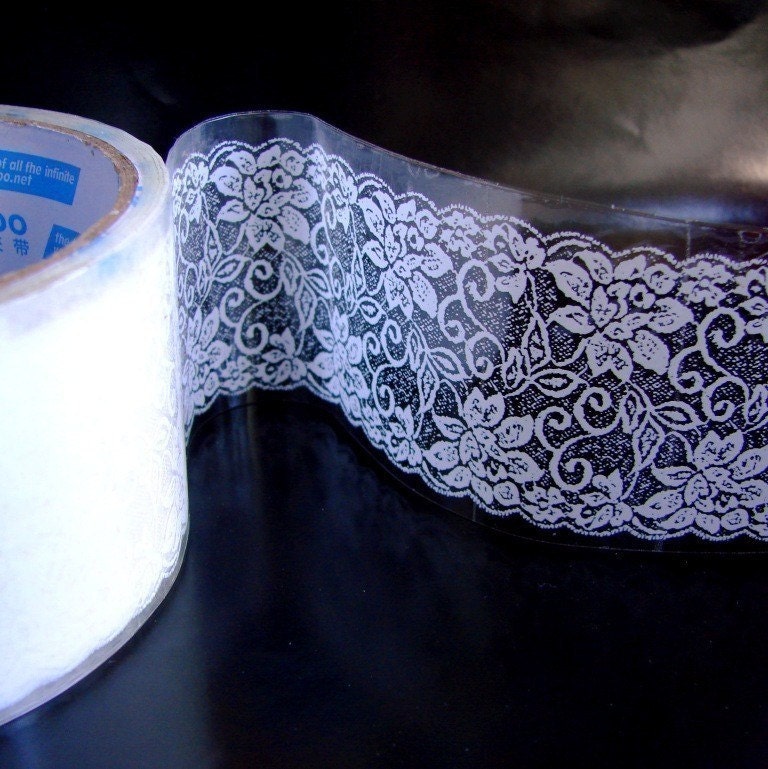 DT-MT-01003 - Transparent Masking Deco Tape - Lacy Rose Floral Pattern
