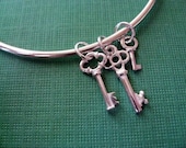 Key Charm Bangle Bracelet Sterling Silver Three Keys
