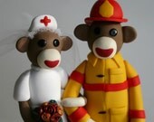 Sock Monkey Wedding Cake Topper in Uniform or Clothing