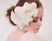 Bridal hair piece, wedding hair flower - Silk poppy and velvet hair comb, bridal - Creamy bouquet - Style 101 - Made to Order