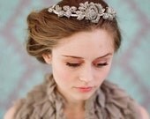 Bridal rhinestone headpiece - Rhinestone rose and leaf tiara - Style 112 - Made to Order