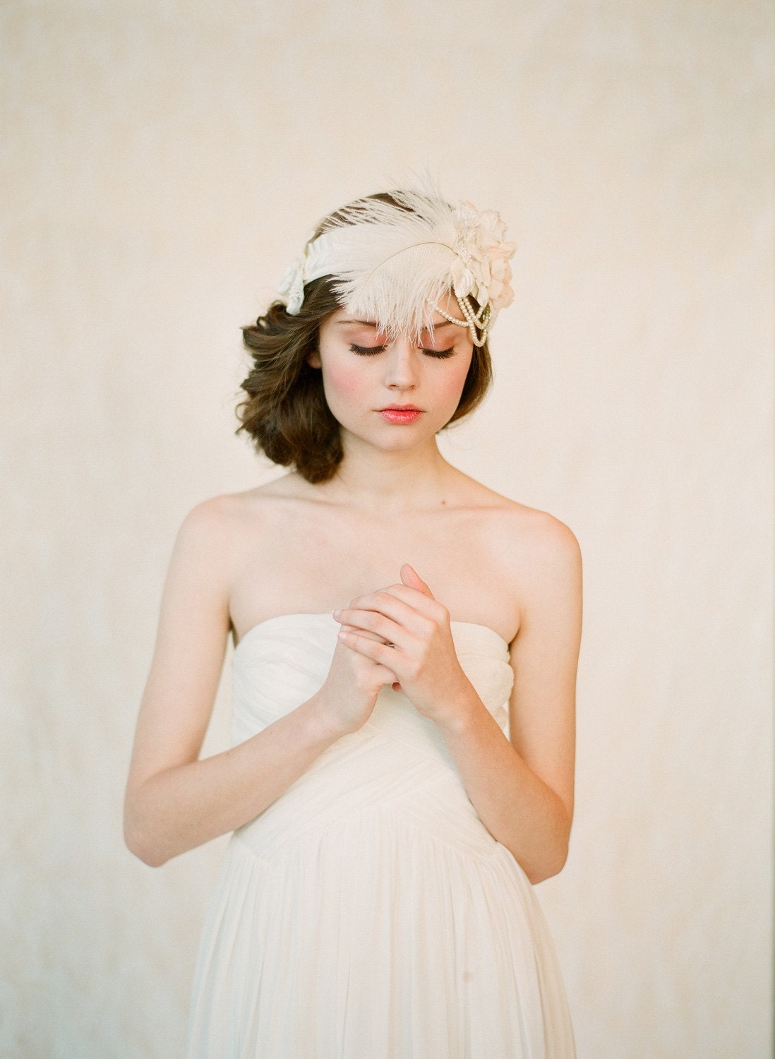 Wedding headband, bridal hair piece, feather, pearl - Flapper inspired bridal headband - Style 148 - Made to Order