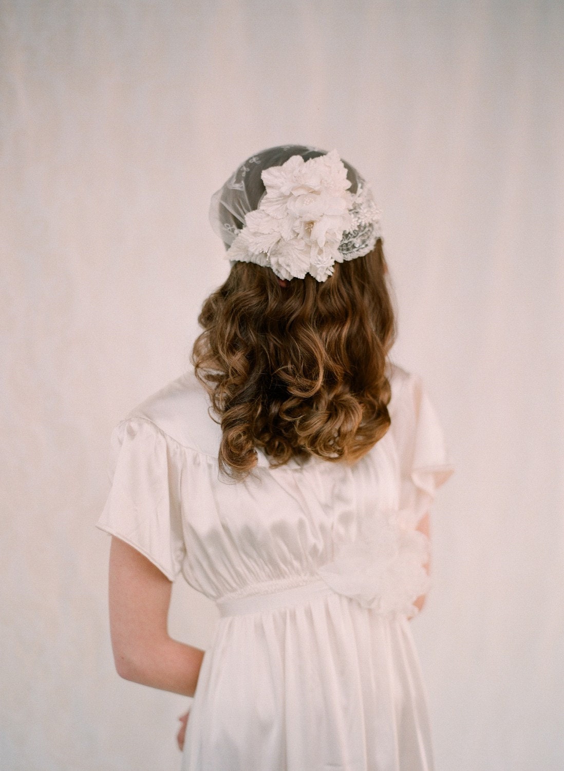 Vintage inspired lace bridal cap - Style 117 - Made to Order - As seen in Us Weekly