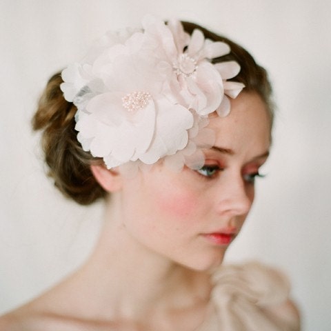 Blush bridal hair flowers, silk - Blush cluster head piece - Style 125 - Made to Order