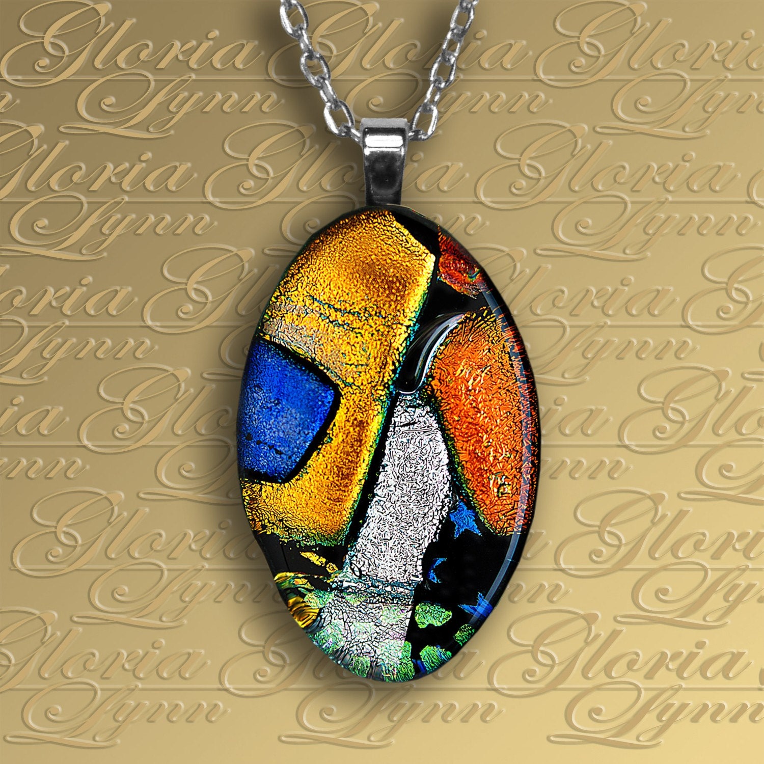 Fused Dichroic Glass Pendant Jewelry, Dichroic Pendant - It's A Hot One - O130