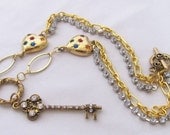 Key to My Hearts Upcycled Vintage and Rhinestone Necklace