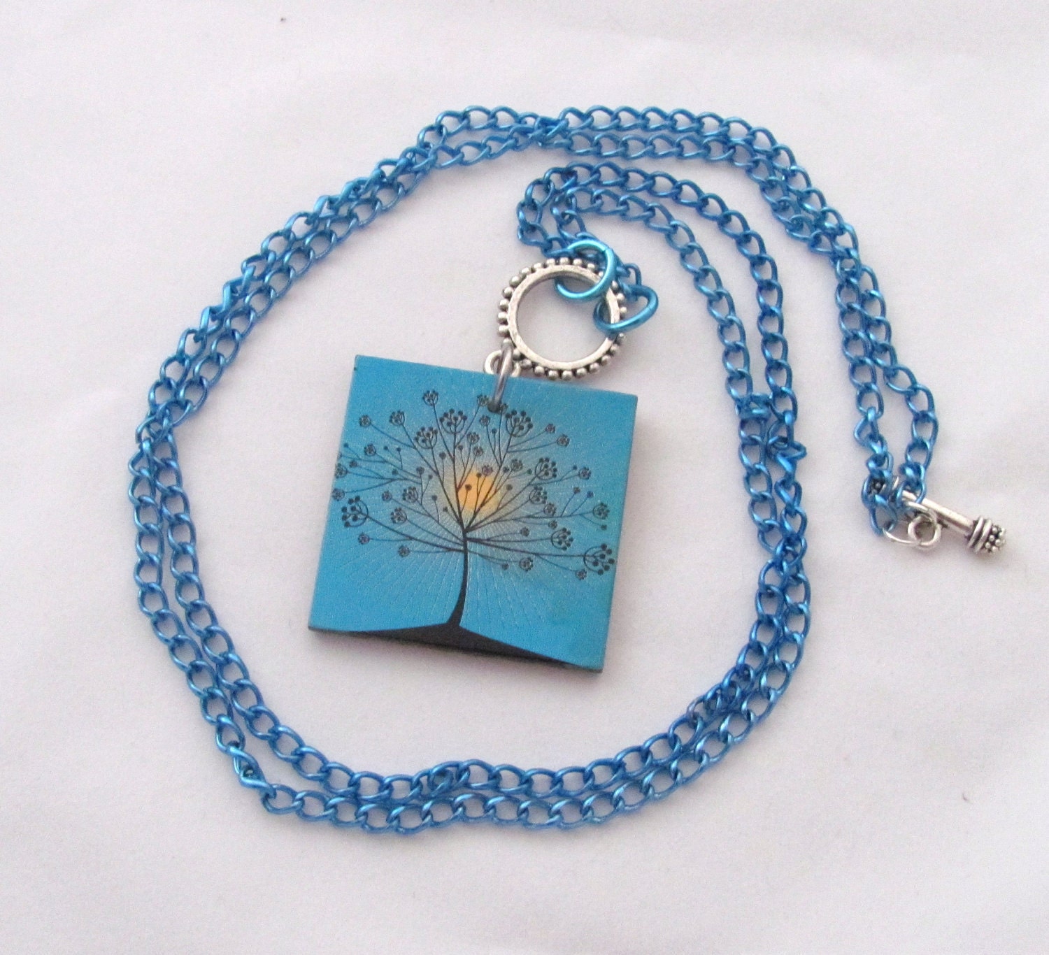 Tree Pendant Necklace with Blue Chain Wear Two Ways