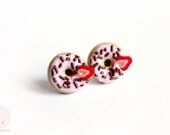 Donut Studs - Strawberry and Chocolate Sprinkles - Cute Miniature Jewelry