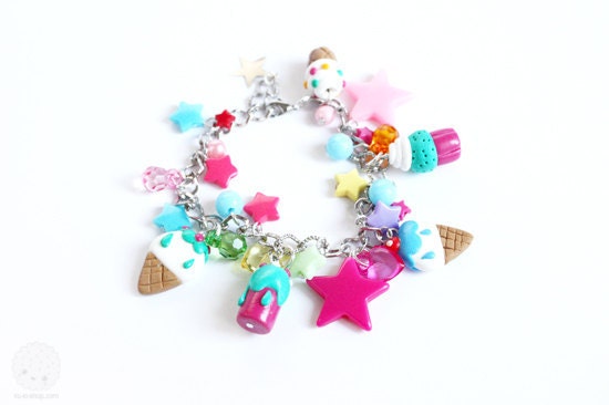 Ice-cream Love Charm Bracelet - Polymer Clay miniatures (MADE TO ORDER)