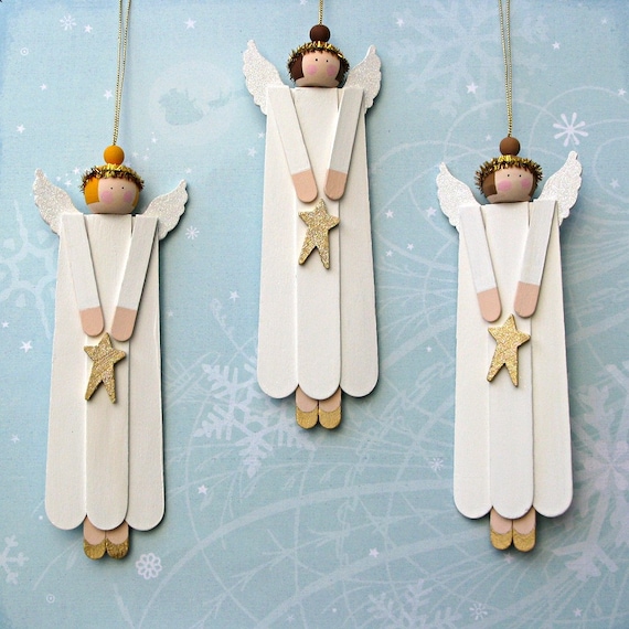 Angel Wood Christmas Ornaments - Set of 3