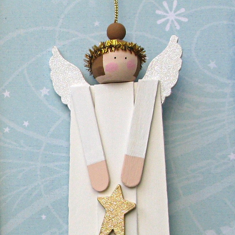 Angel Wood Christmas Ornaments - Set of 3