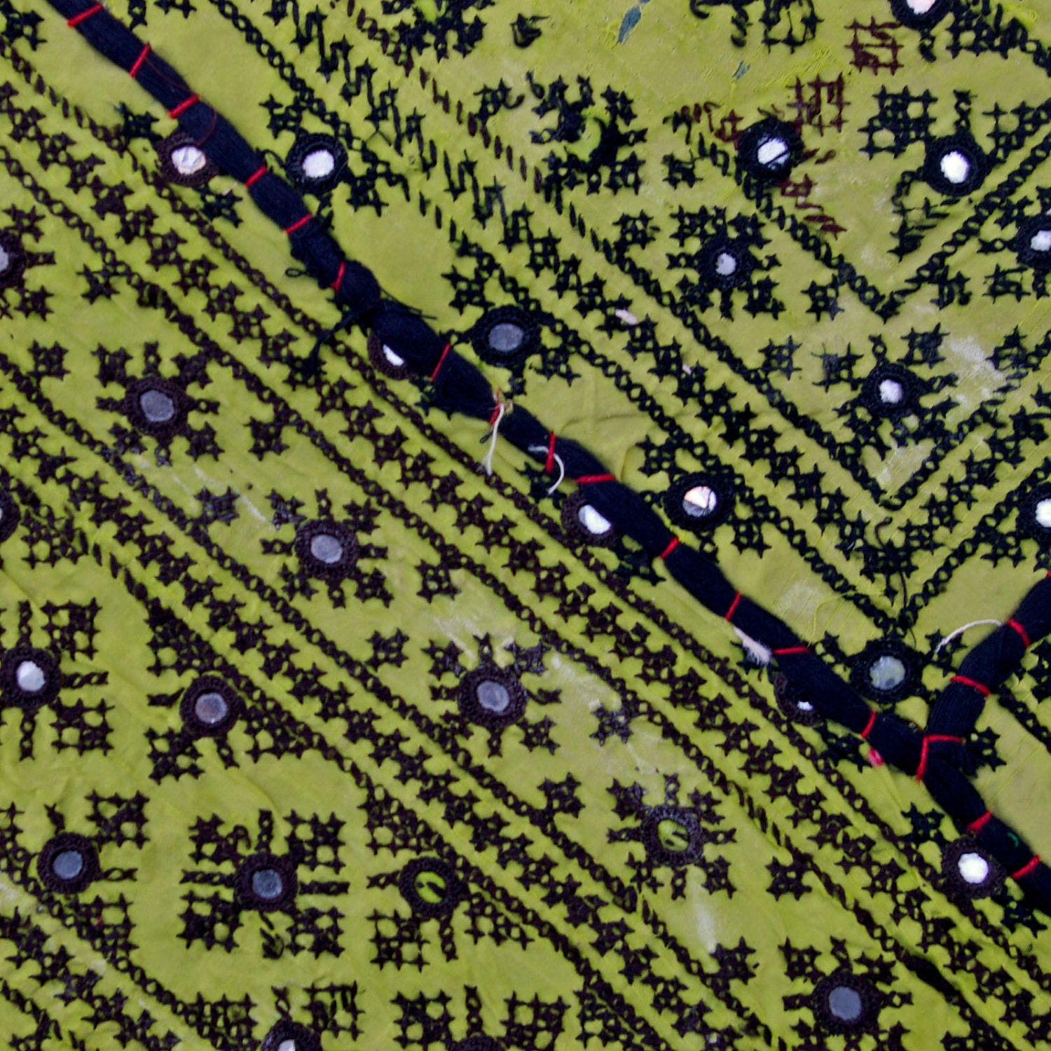Vintage Embroidered Pillow: Pakistan, Textile Remnants with Shisha, Sm. 14'', Item 30