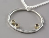 Silver Hammered Hoop Necklace - Champagne Diamond Pendant - 14k Gold - Modern Silver Pendant - Diamond Necklace - Made to Order