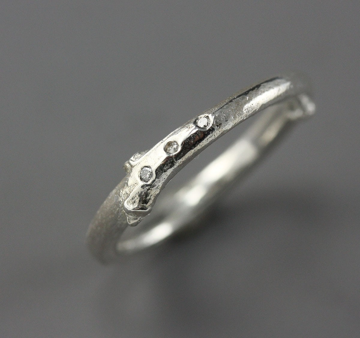 Silver Twig Ring - Diamond Twig Ring - Tiny White Diamonds -Twig Engagement Ring - Twig Wedding Ring - Made to Order in Your Size