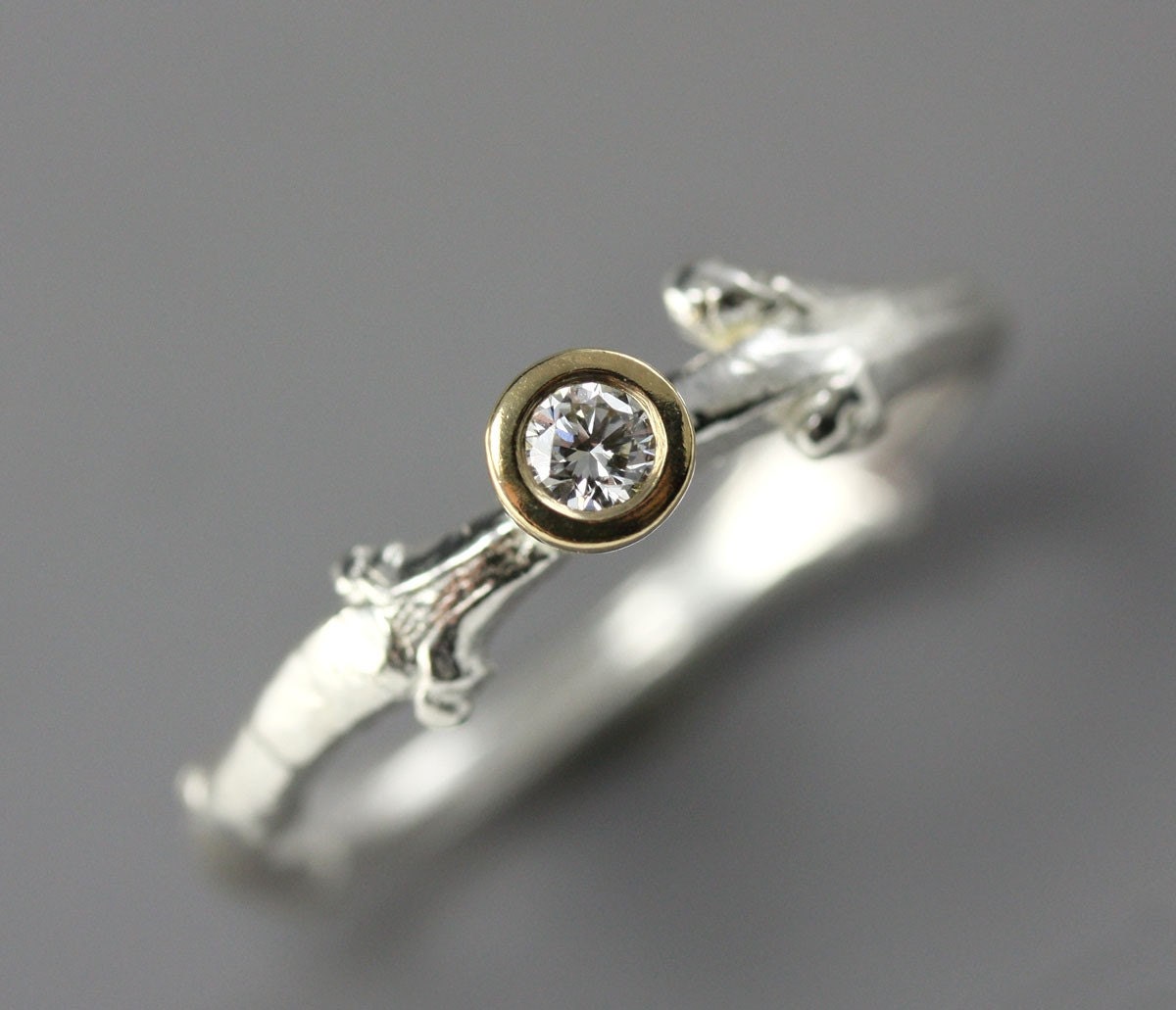 Diamond Engagement Ring - Lilac Twig - Silver Twig Ring - 18k Gold - White Diamond Ring - Branch Ring - Made to Order in Your Size
