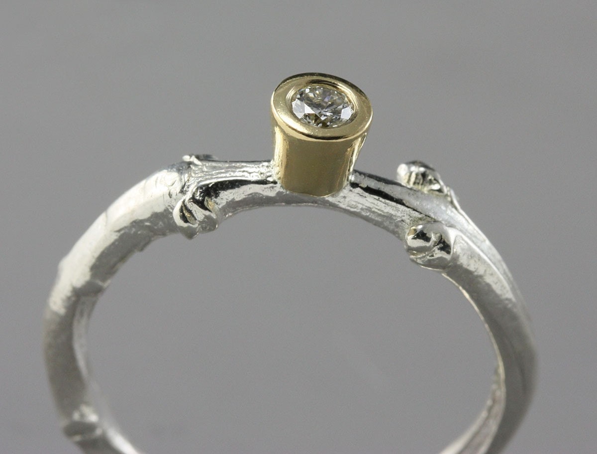 Diamond Engagement Ring - Lilac Twig - Silver Twig Ring - 18k Gold - White Diamond Ring - Branch Ring - Made to Order in Your Size