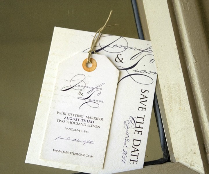 Written Style - Vintage Luggage Tag Magnet and Card, Save the Date - Design Fee