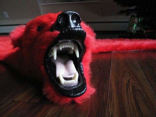 Dramatic Red Faux Bearskin Rug - Limited Edition (21)