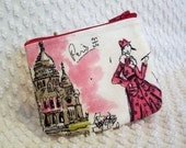 Small Zipper Pouch Mini Change Purse - Tres Chic - Retro Paris and Polka Dots