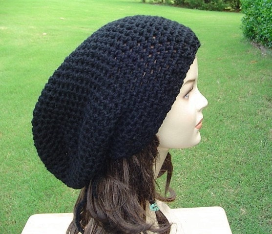 x-long black snood tam dreadlock rasta dread tam super slouchy hat