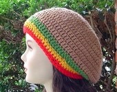 Smaller Brown with Jamaica Stripes Tam short dreads Hippie Beanie Hat