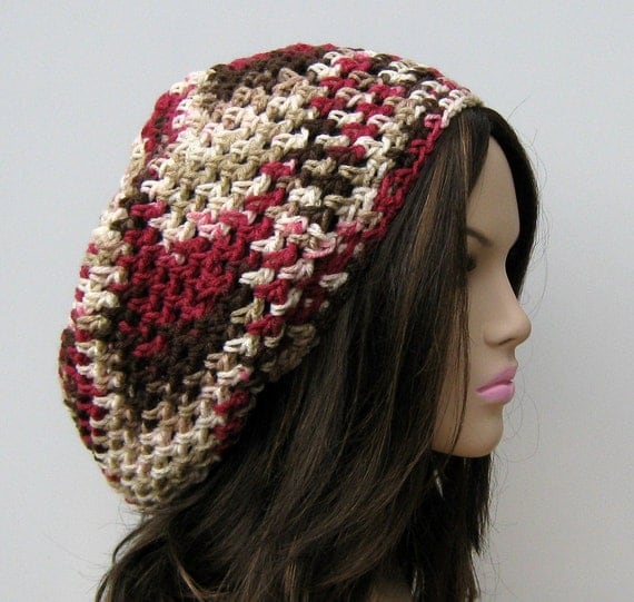 Cherry Chip Dread Tam Slouchy Beanie Hippie Hat Handmade