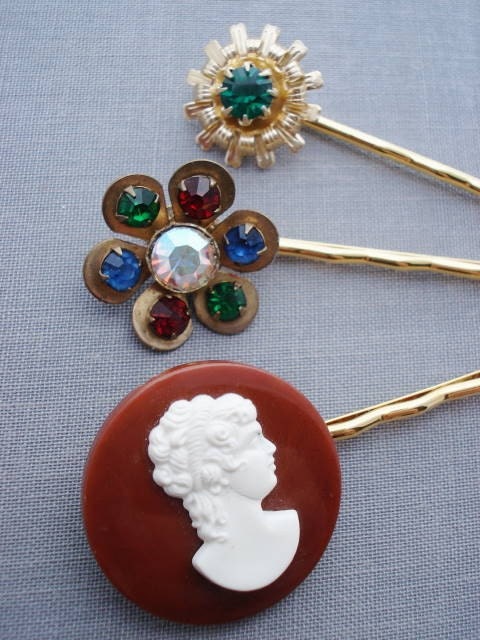 Repurposed Vintage Hair Pins, Set of 3