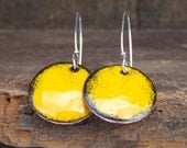 Etsy, Enamel, Mustard Yellow Enamel on Copper Disc Earrings, Yellow, Etsy Jewelry, Jewelry, Gift, Yellow Earrings