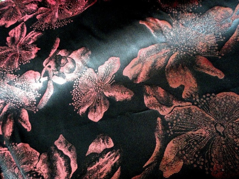 5Y Metallic Copper-Black Satin  Brocade-Reversible- Floral- Renaissance