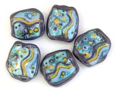Skywriter - Handmade Lampwork Glass Bead Set (5) OOAK SRA
