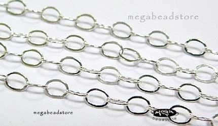 3mm Flat Oval Sterling Silver Chain Loose Chain 3mm x 2mm CH9- 5 Ft