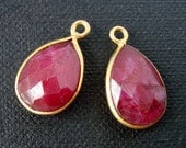 16mm Ruby (dyed) Tear Drop Gold Bezel Charm Drop F382- 2 pcs