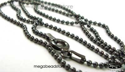30" Dark Oxidized Sterling Silver Bead Chain 1.5mm Ball Necklace FC22Z