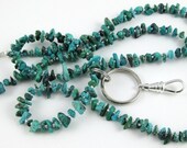 Stablized Blue Green Turquoise mini gemstone chip lanyard ... perfect for your ID badge key eyeglasses