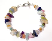 Gorgeous Gemstone Chip Bracelet with Sterling Silver Toggle Clasp SIZE 7 1/2 INCH