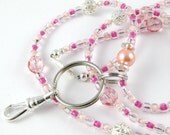 Bubblegum Pink v 2.0 Czech Crystal and Pearl Lanyard ... Perfect for ID Badges Glasses Whatever You Desire