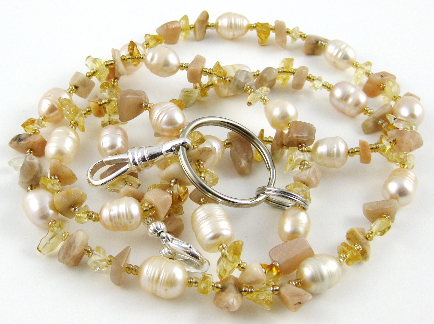 Kauai Mama freshwater pearl and gemstone chip lanyard ... perfect for your ID badge key eyeglasses