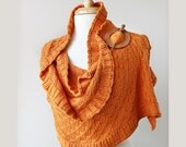 Women Fashion Accessories - Rococo Knit Shawl / Wrap - Pumpkin Orange - Bamboo and Silk
