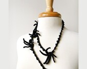 Wearable Fiber Art Jewelry - Silk Crochet Necklace / Lariat No. 5 - Black - TickledPinkKnits