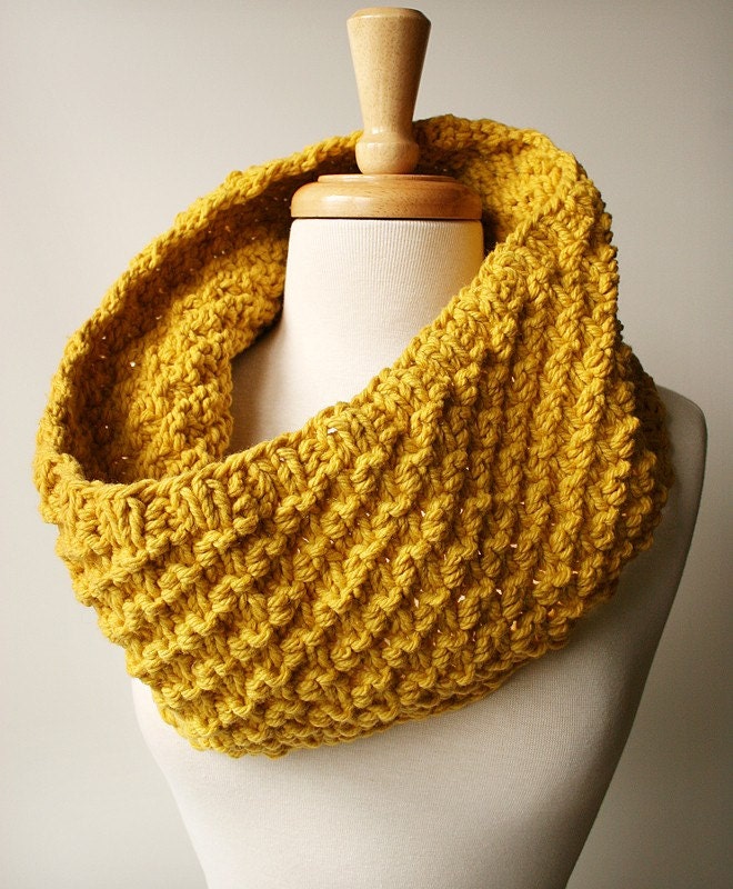 Chunky Cowl. Fall Winter Fashion. Oversized Knit Merino Wool Neckwarmer Scarf. Mustard Yellow