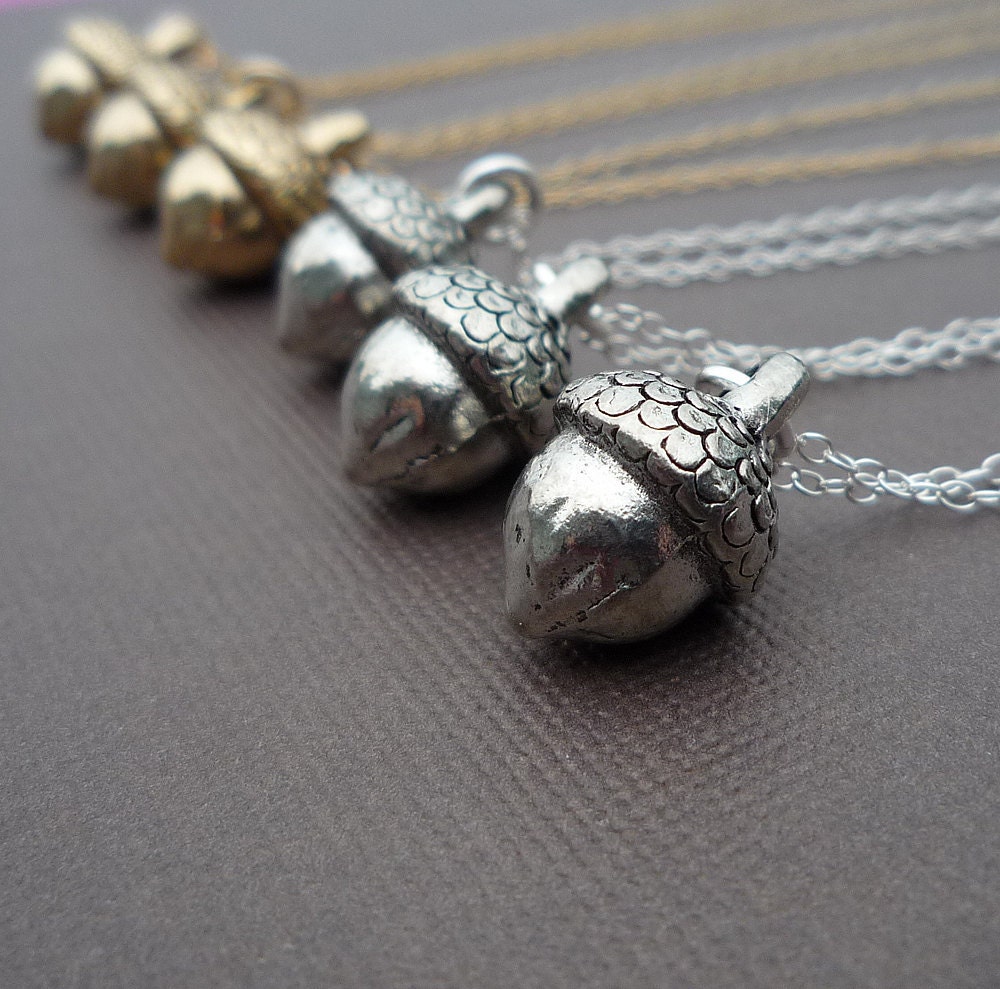 golden or silver acorn necklace gift for her