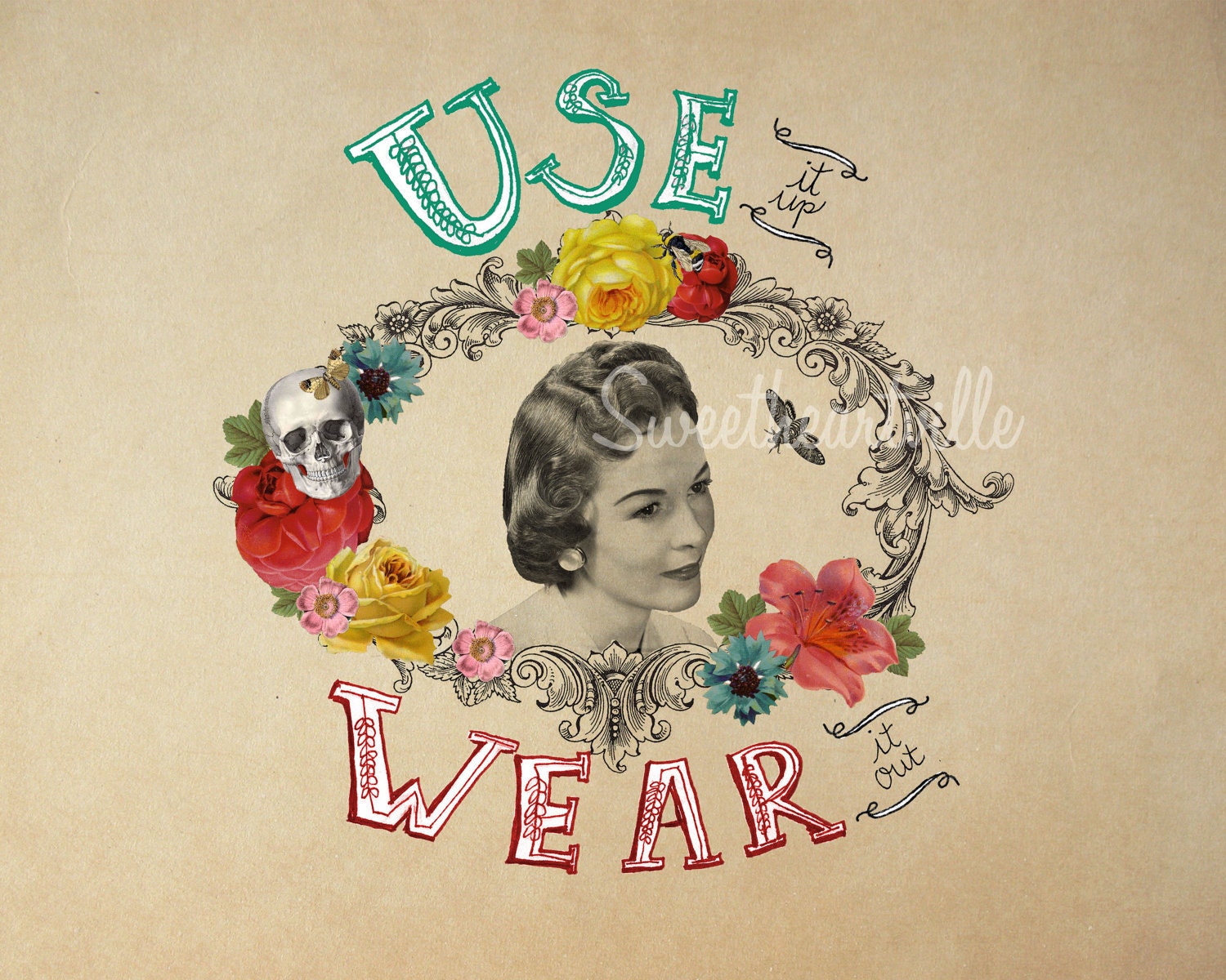 Vintage Collage Art Print: Use It Up, Wear It Out