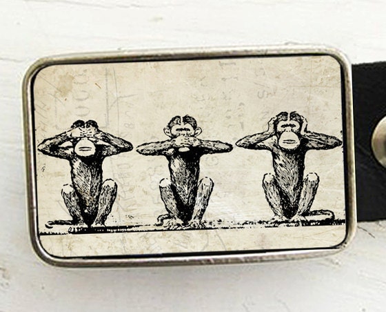 Monkey Belt Buckle, See no Evil, Hear no Evil, Speak no Evil