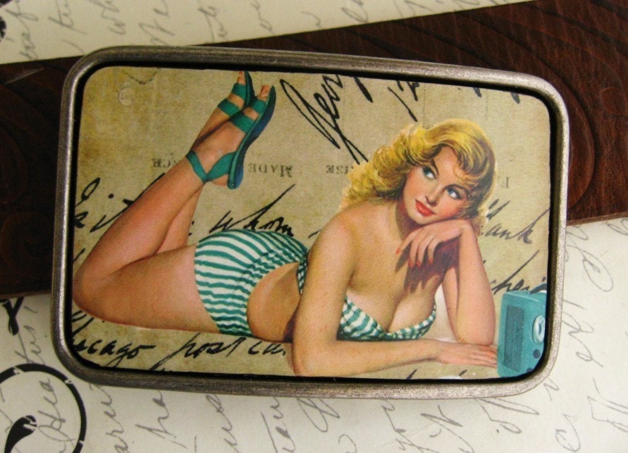 Retro Pinup Girl Belt Buckle